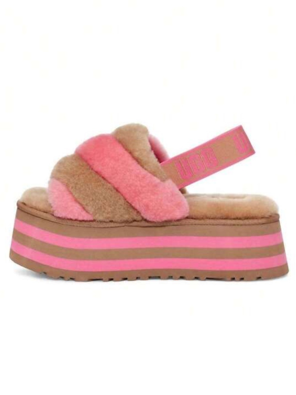 UGG Women's Disco Stripe Slide in Chestnut/Pink Rose